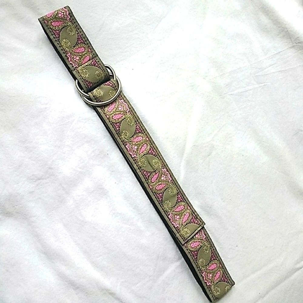 Fabric Paisley Print 1.5" Fuscia & Gold Pattern Embroidered Adjustable Belt 40" - Picture 6 of 6